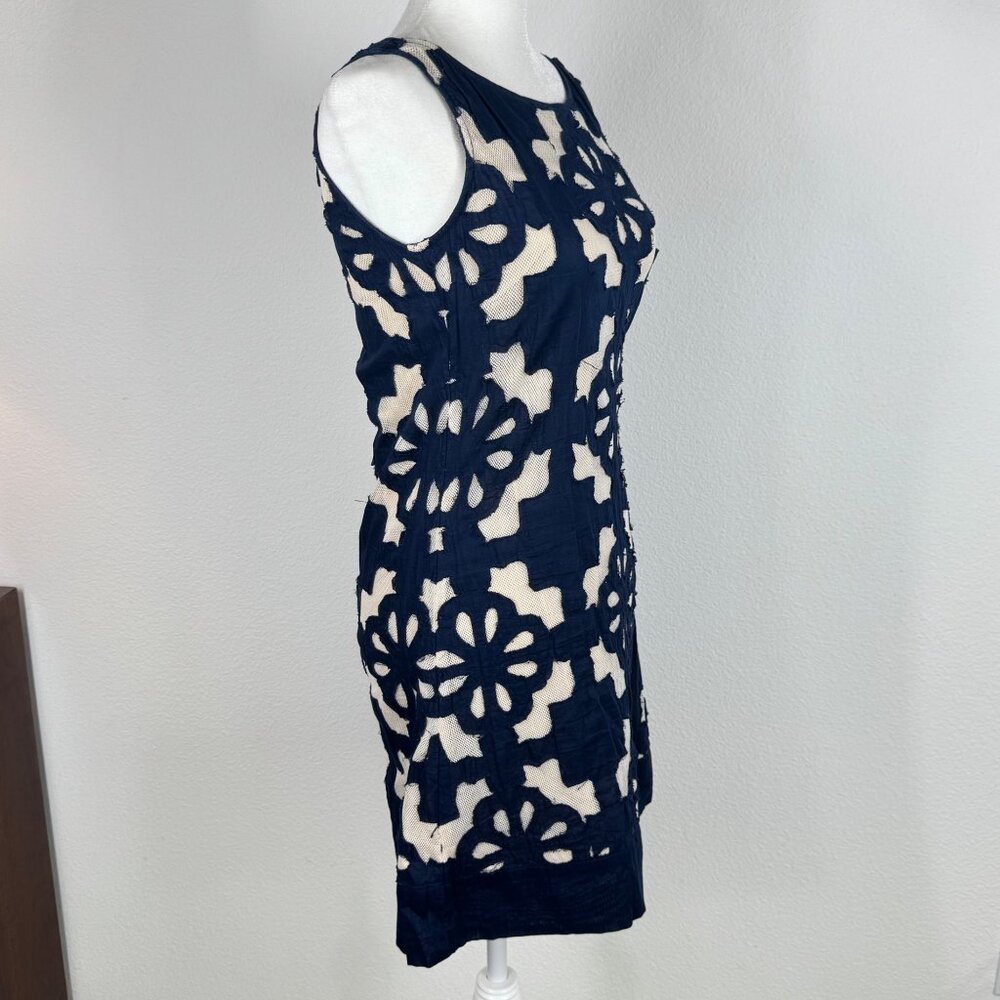 Kas New York Embroidered Shift Sleeveless Dress Navy Ivory Size Small - Picture 2 of 14